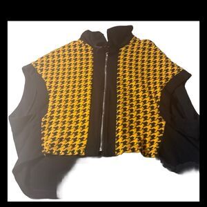 Vintage Zoe Black & Yellow Sleeveless Zip Blazer Size M
